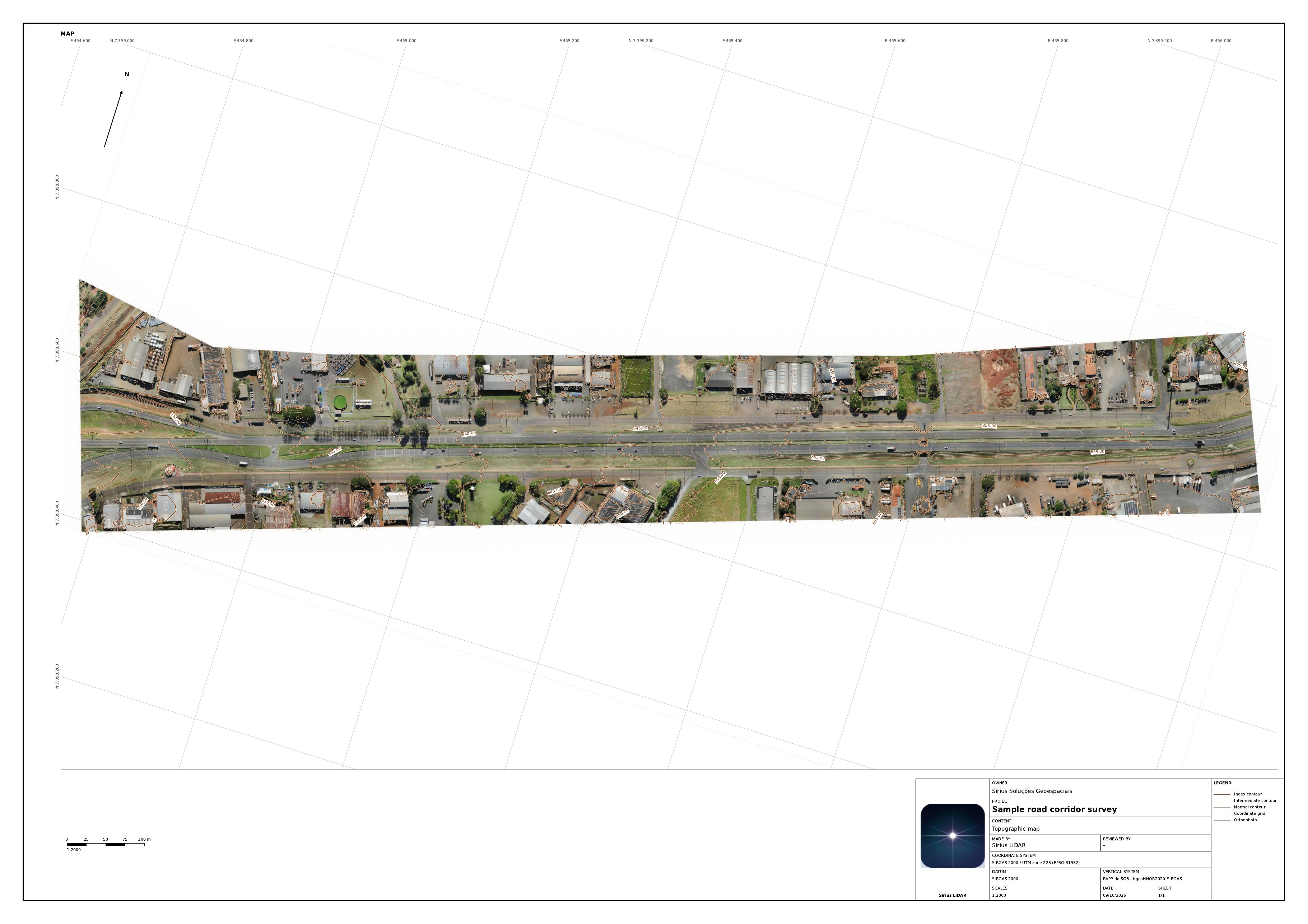 Mapa topográfico orientado a lo largo del corredor.